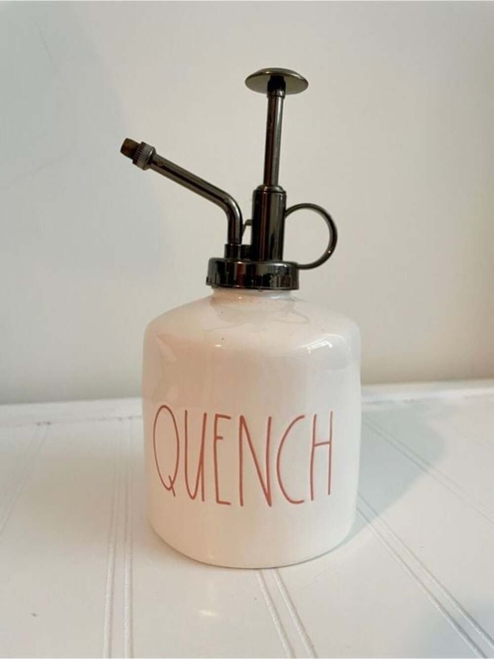 RAE DUNN White Ceramic Mister with 'quench' lettering